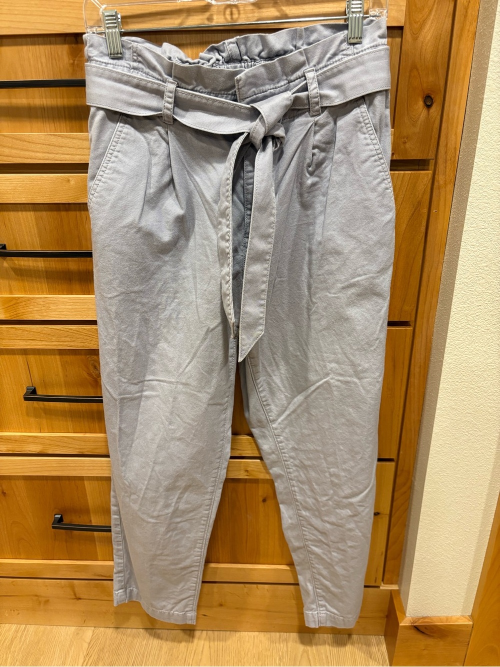 Paperbag Waist women's Pants - Light Gray